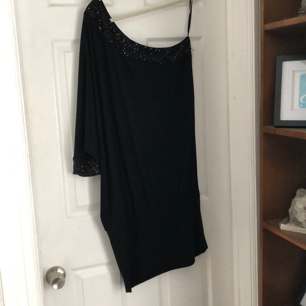 Asymmetrical black evening dress